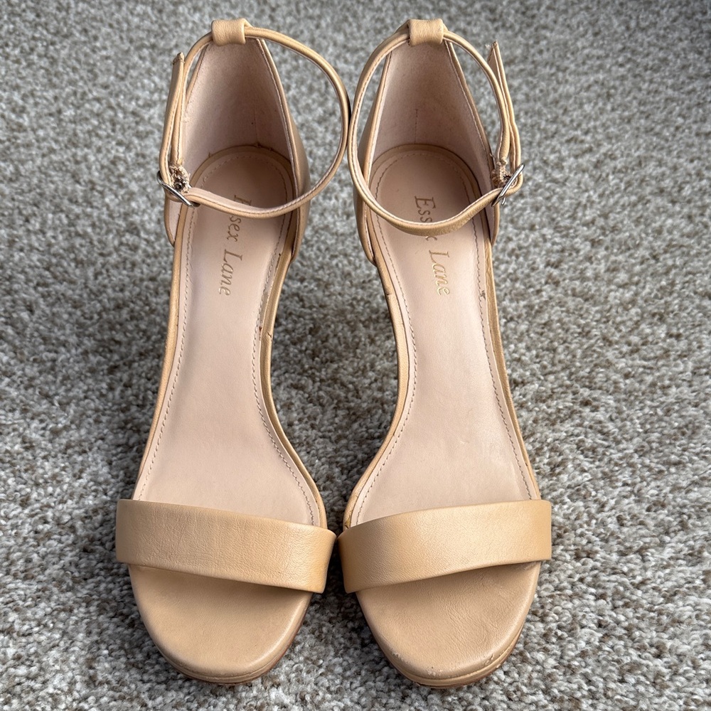Nude Stiletto Heels Open Toe Ankle Strap Size 8.5 Essex Lane Womens
